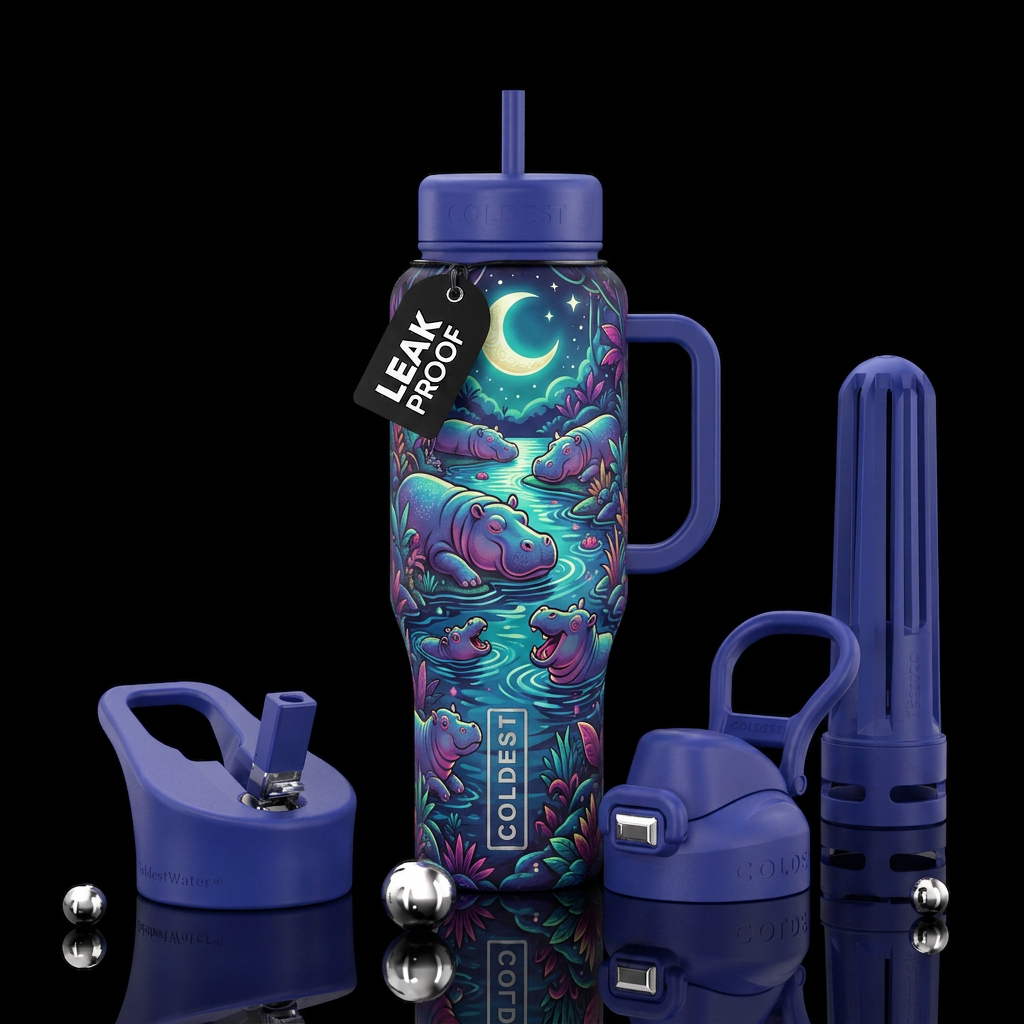 Moonlight hippos water bottle design