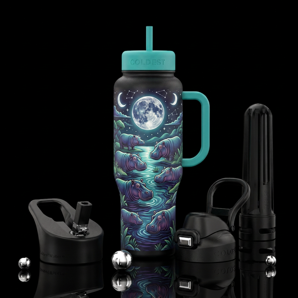 Moonlight hippos water bottle design