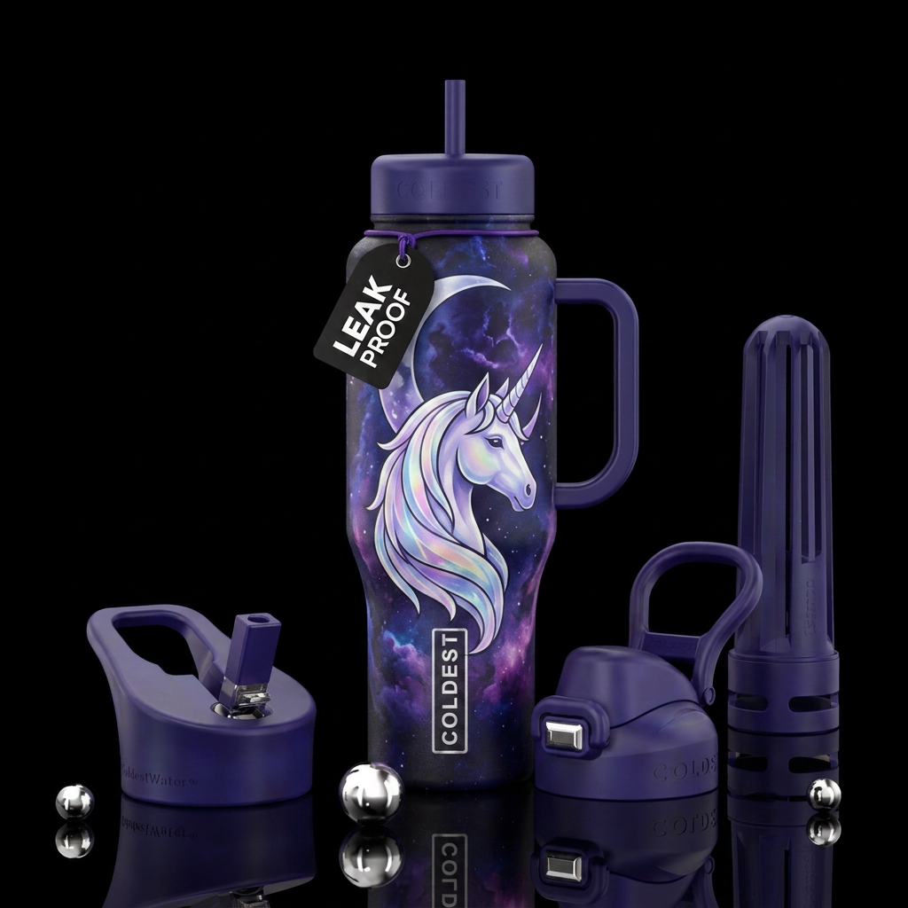 Moonlight unicorn water bottle design