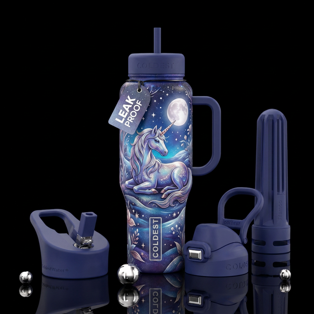 Moonlight unicorn water bottle design