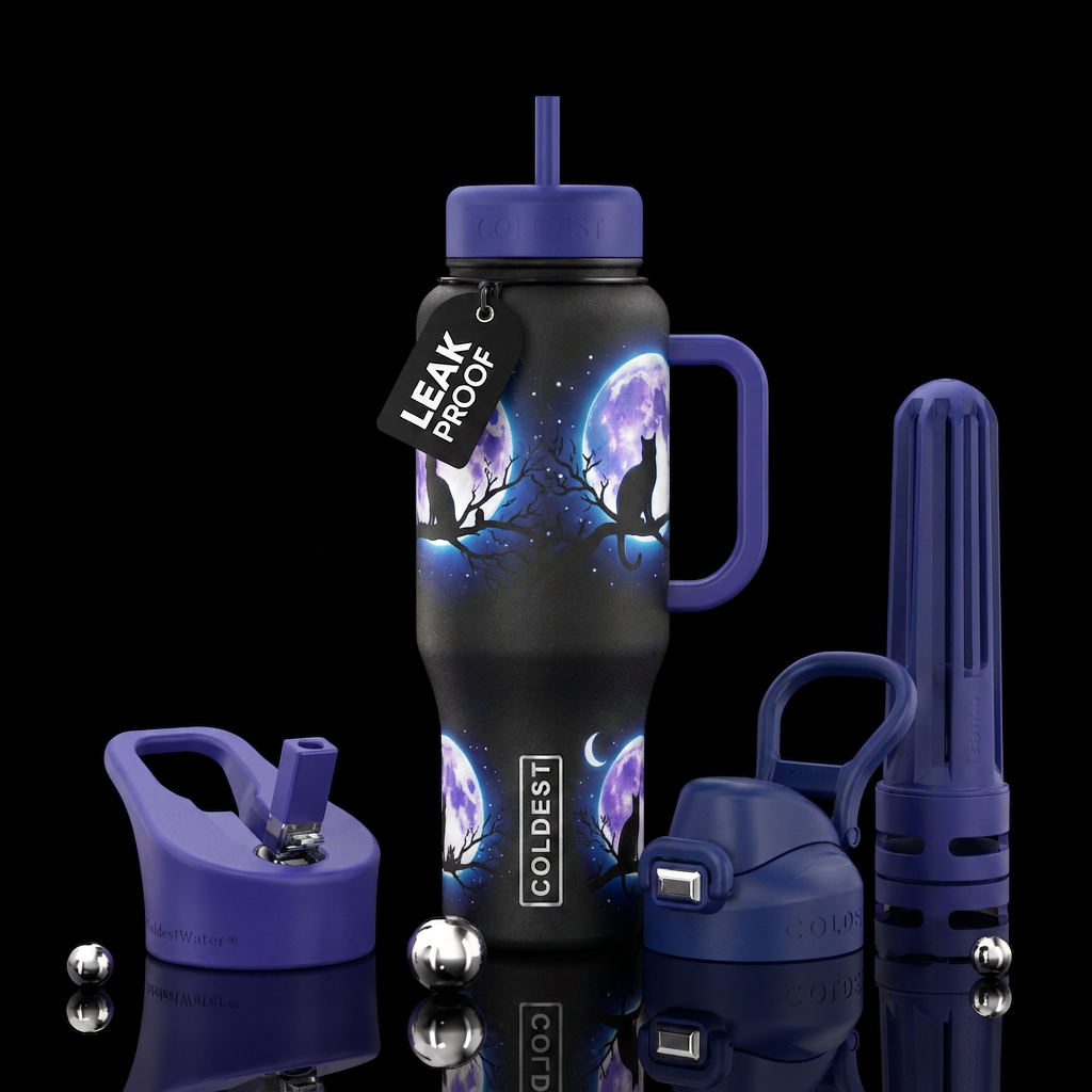 Moonlight cats water bottle design