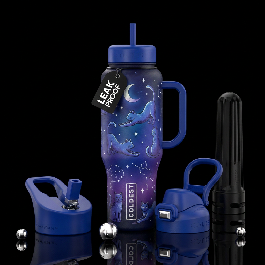 Moonlight cats water bottle design