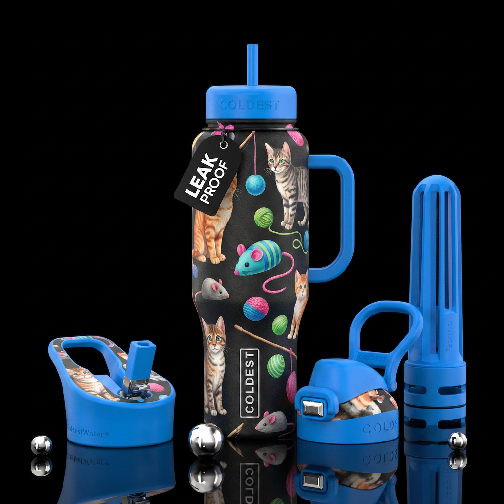 Cats and toys water bottle design