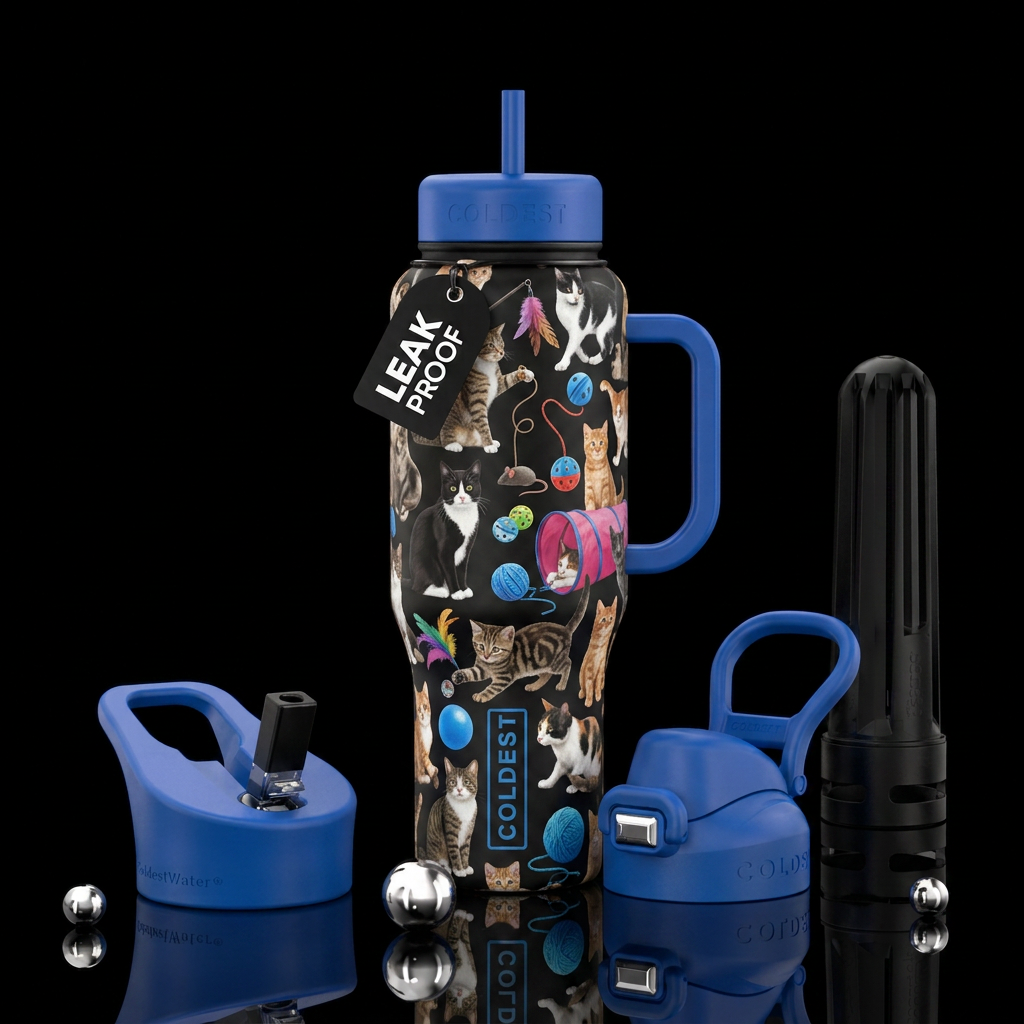 Cats and toys water bottle design