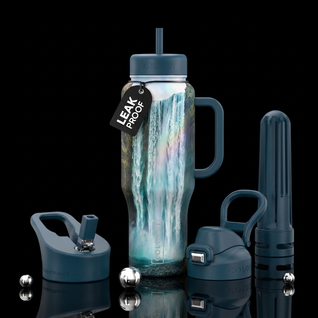 Waterfall water bottle design