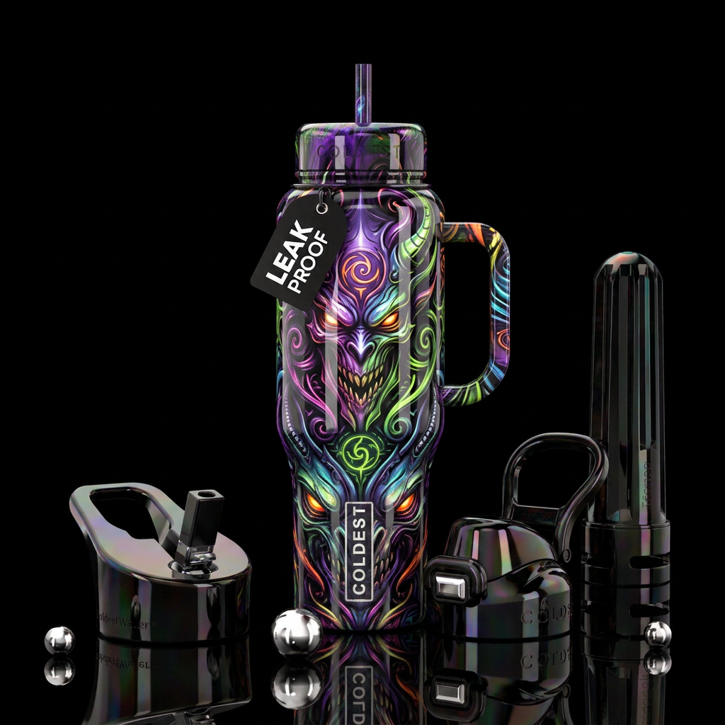 scary, shiny water bottle design