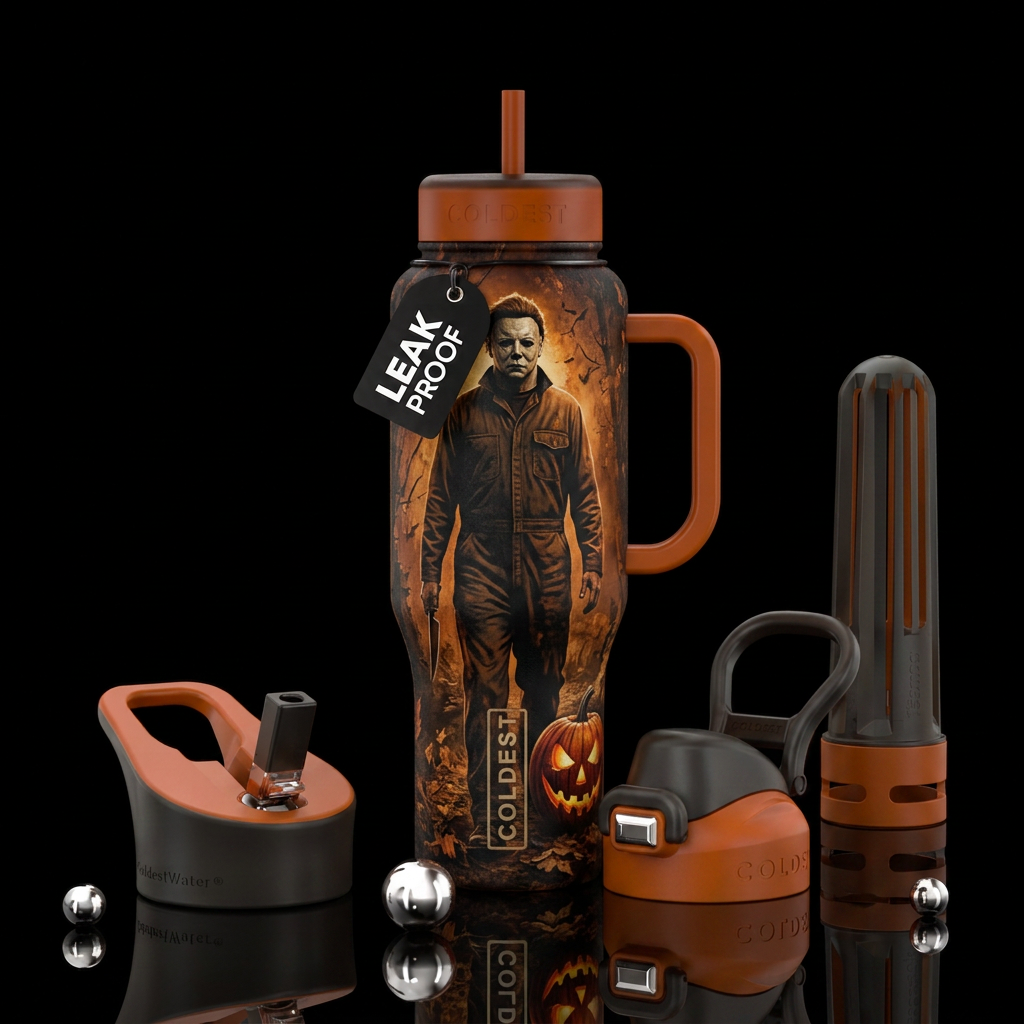 Halloween Mike Myers water bottle design