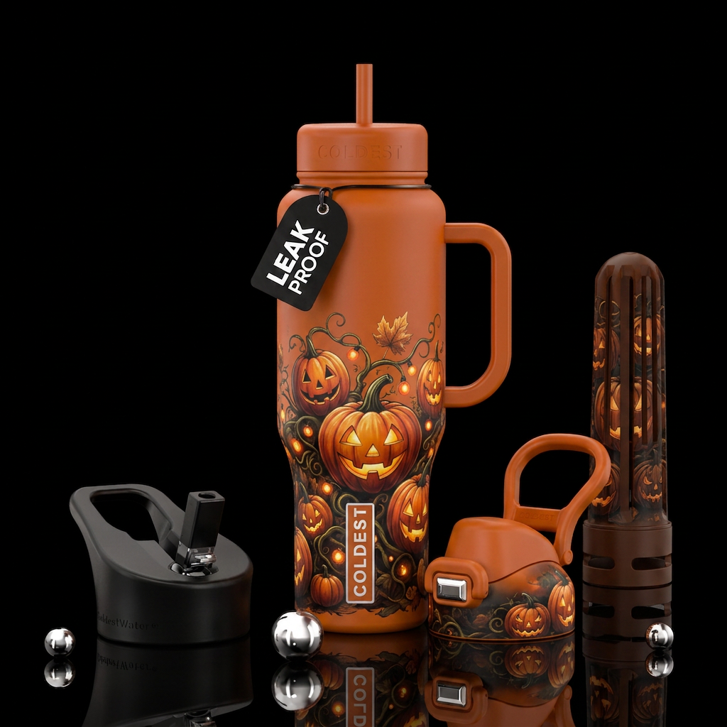 Halloween pumpkin patch water bottle design