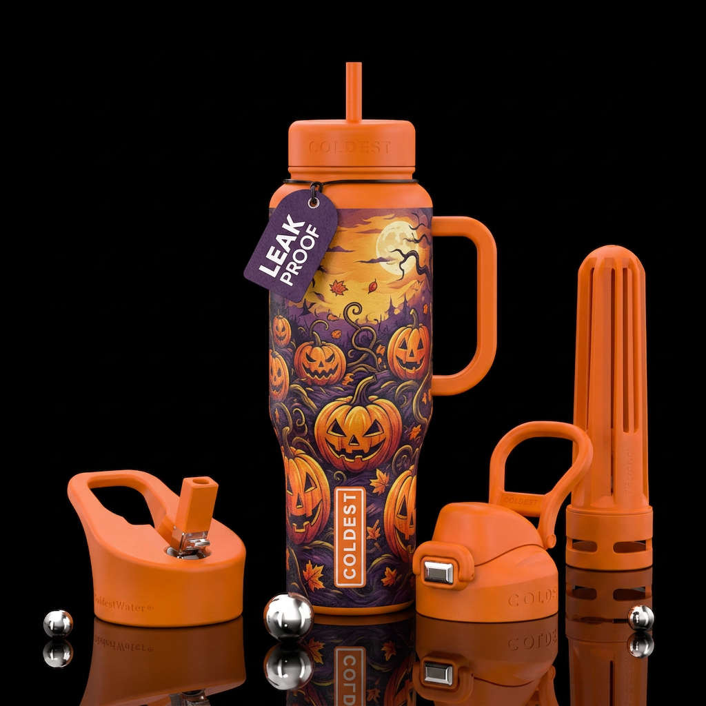 Halloween pumpkin patch water bottle design