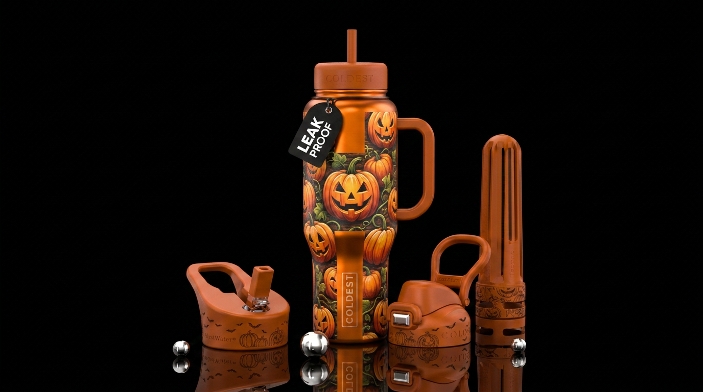 Halloween pumpkin patch water bottle design
