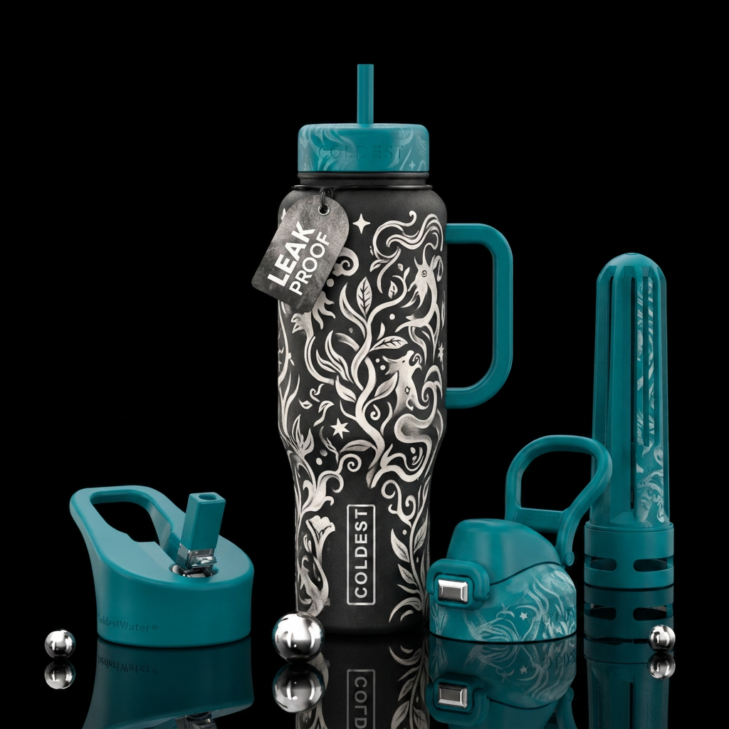 whimsical, realism, bleach effect water bottle design