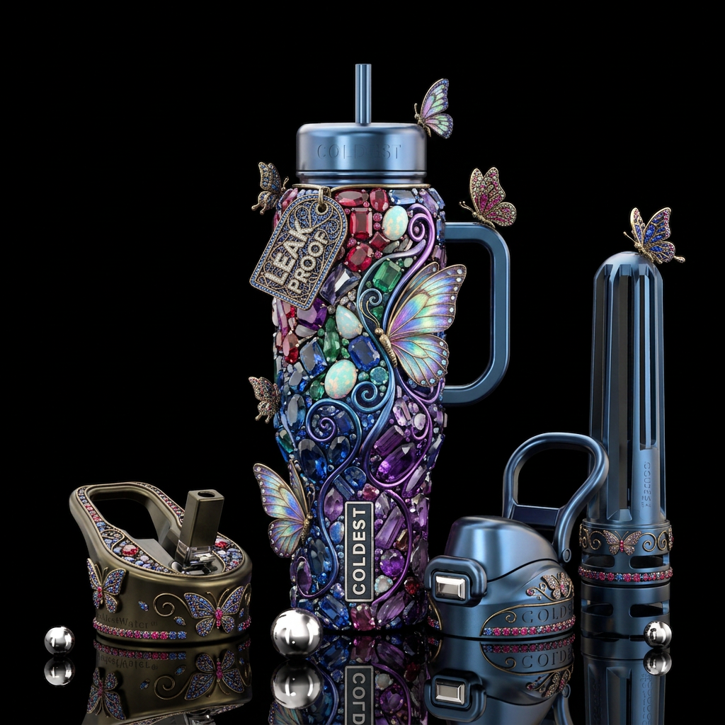 butterfly, gemstone, magic water bottle design