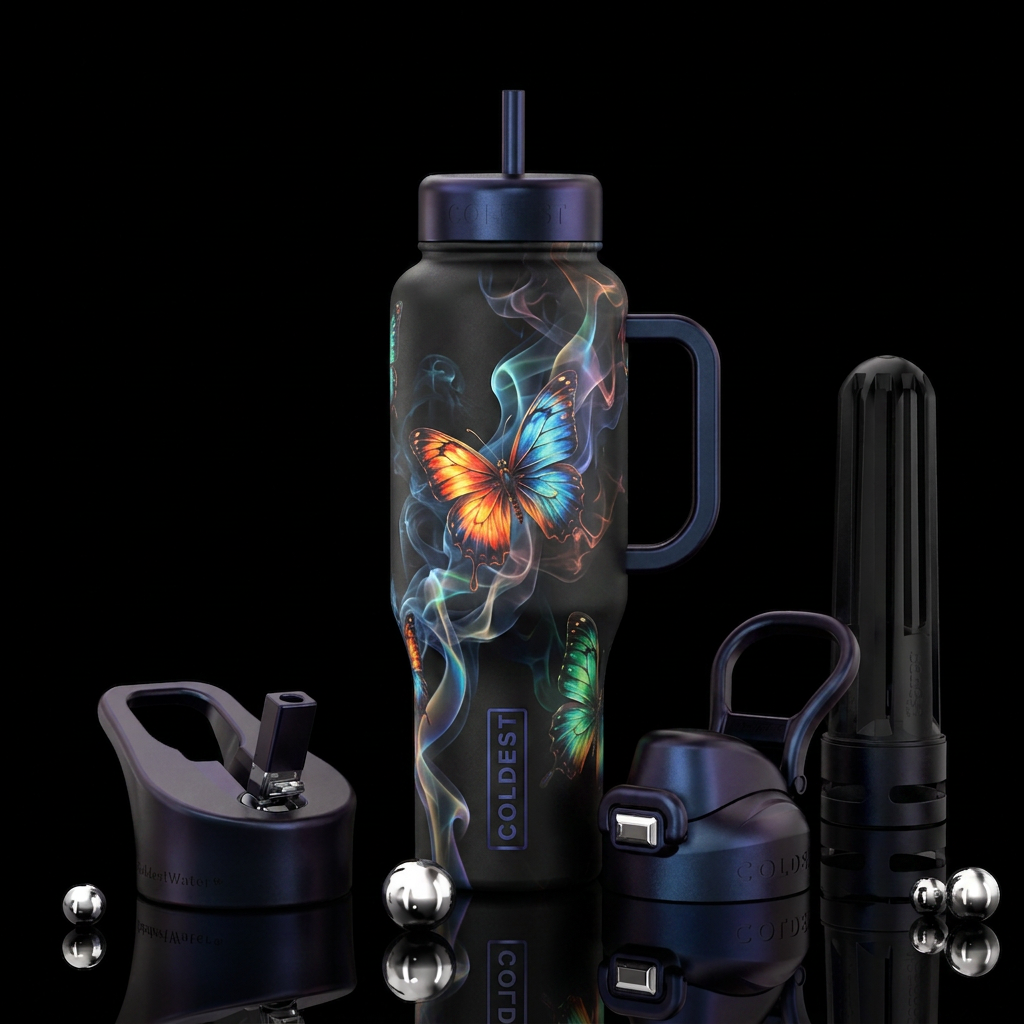 smoke, butterfly, mythical water bottle design