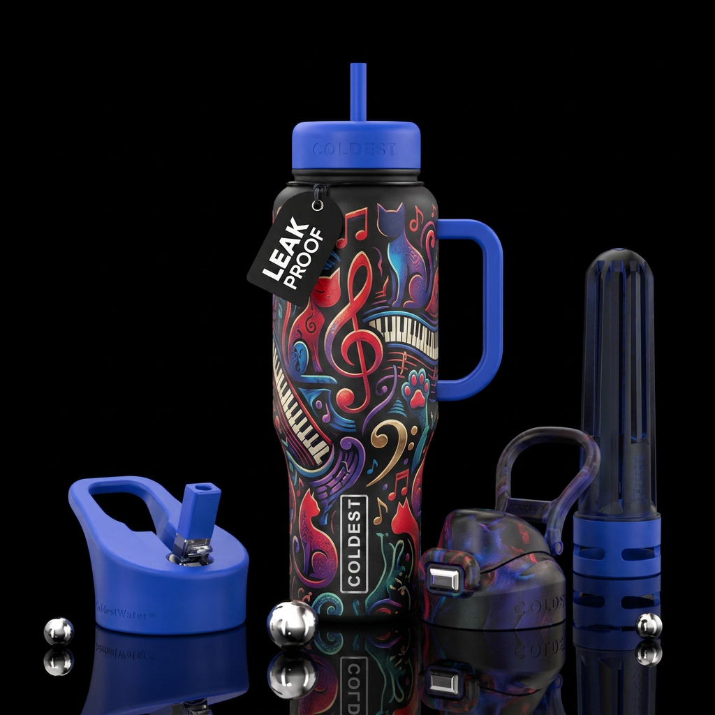 cat, music water bottle design