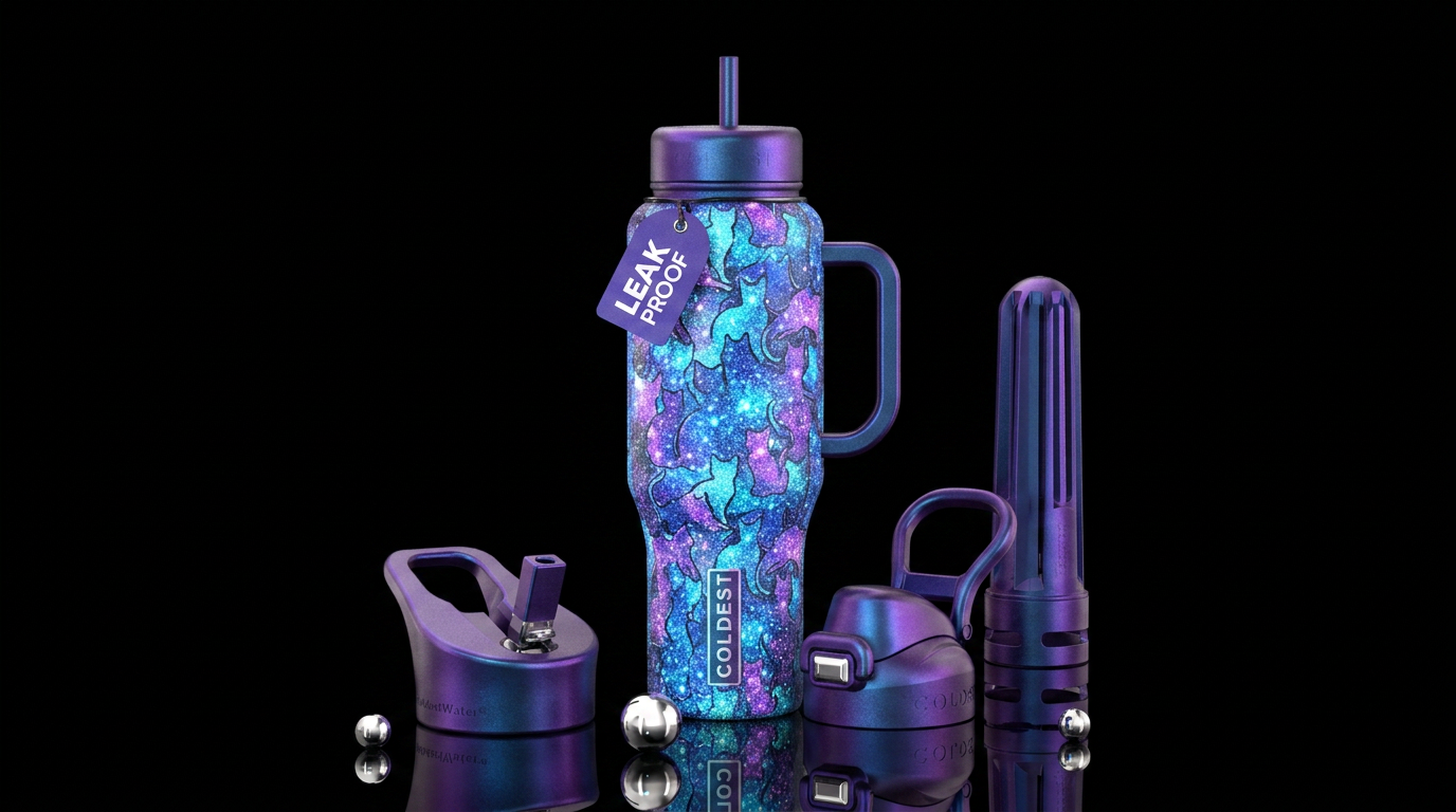 cat, sparkly, glowie water bottle design
