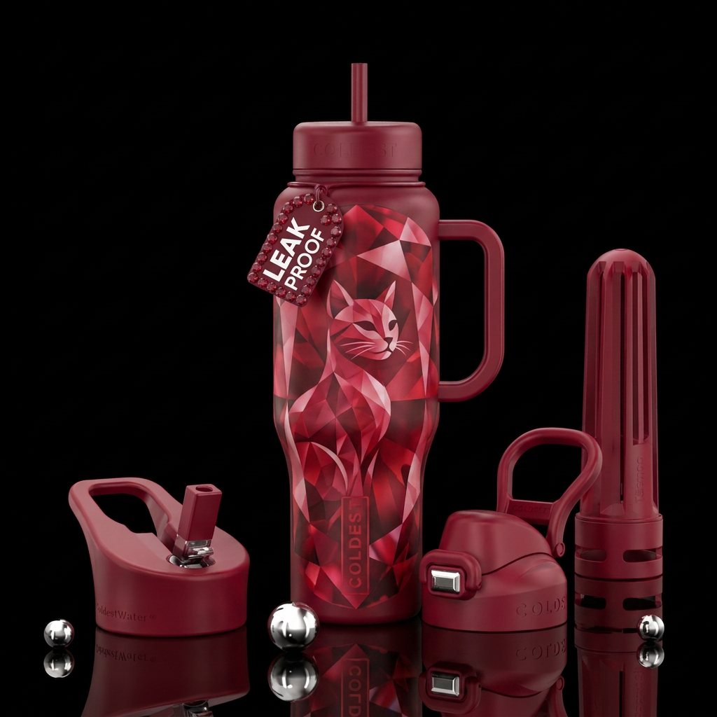 cat, gemstone water bottle design