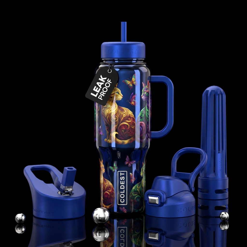 cat, butterfly, shiny water bottle design