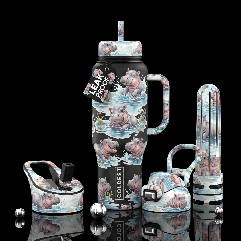 Baby hippos water bottle design