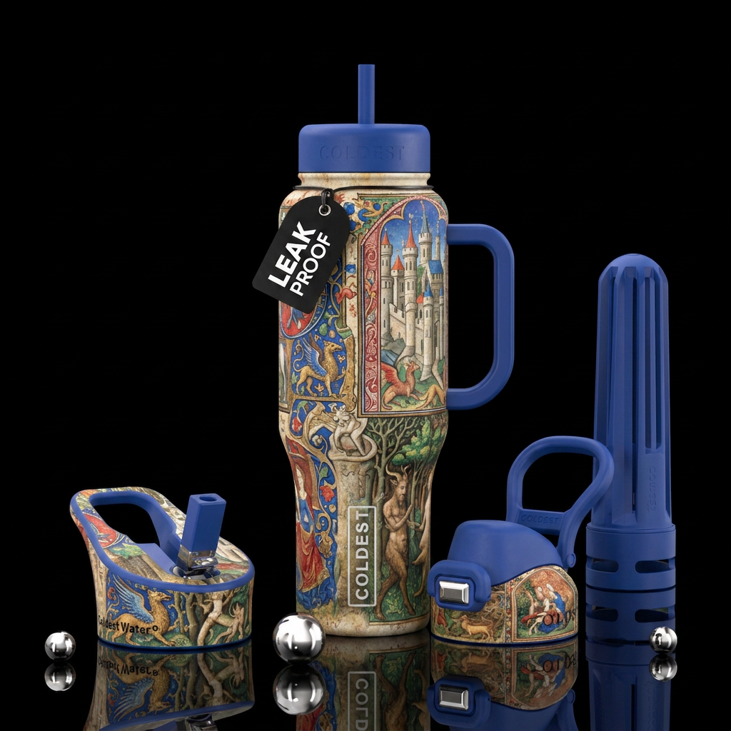 european, ancient, whimsical, realism water bottle design