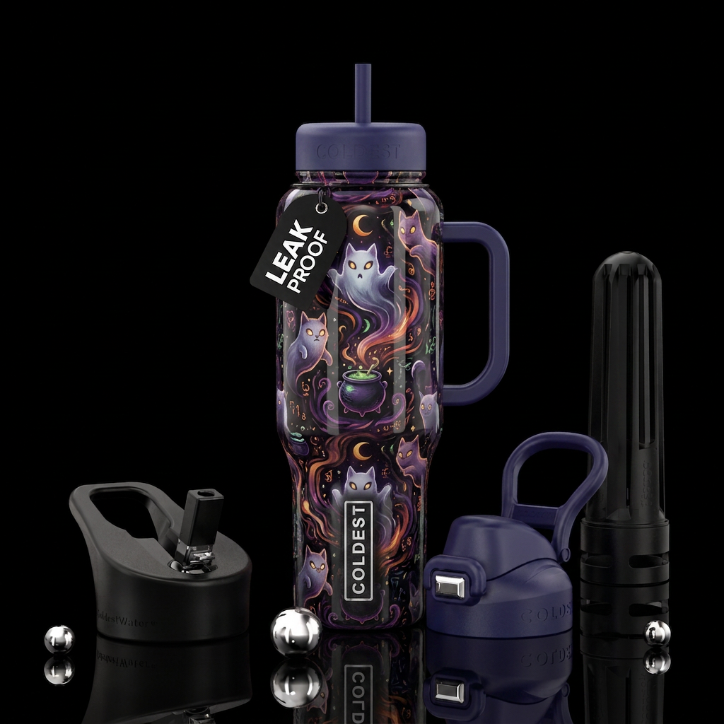 cat, haunted, magic water bottle design
