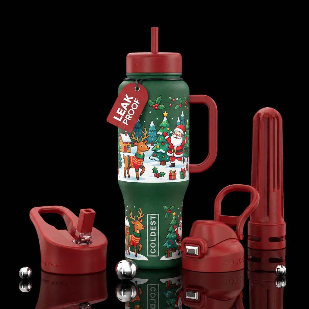 cartoon, christmas water bottle design