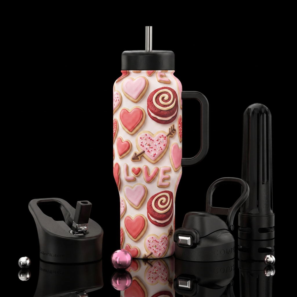Valentines day cookies water bottle design