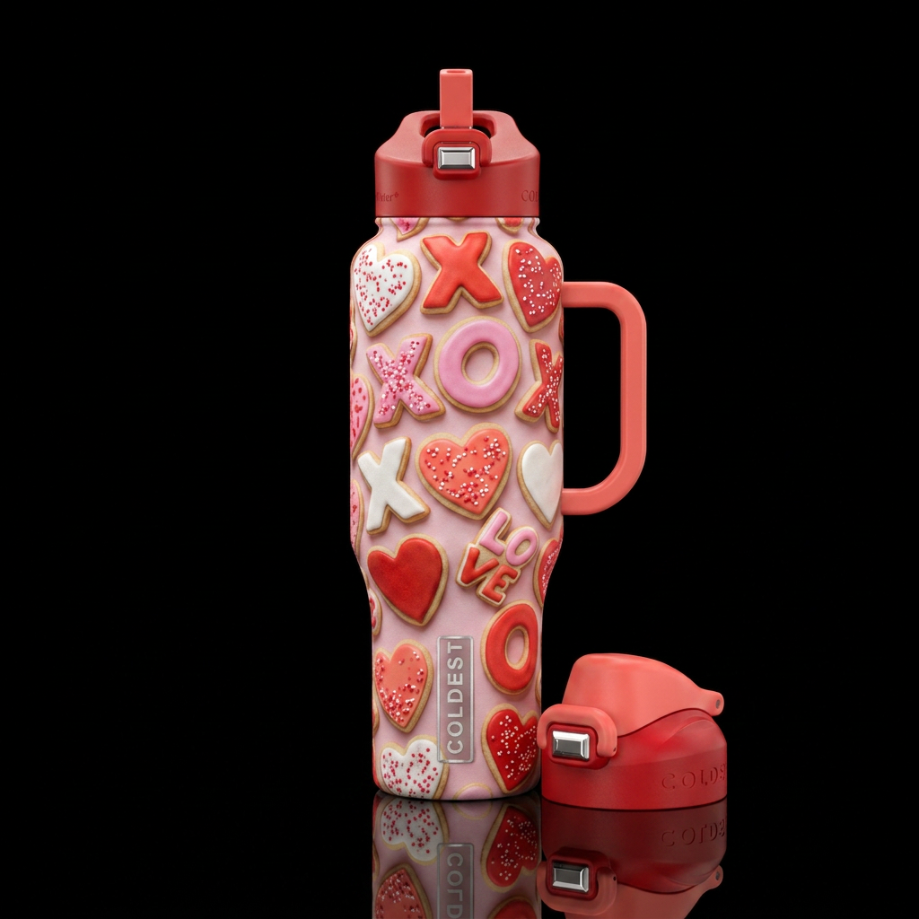Valentines day cookies water bottle design