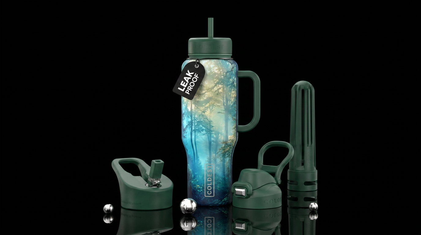 misty forest water bottle design