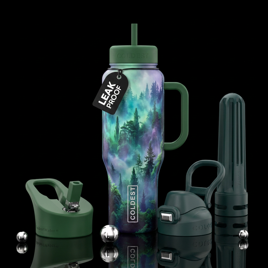 misty forest water bottle design