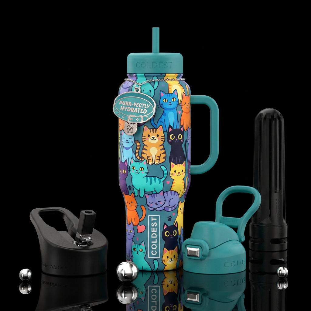 Cartoon cats water bottle design