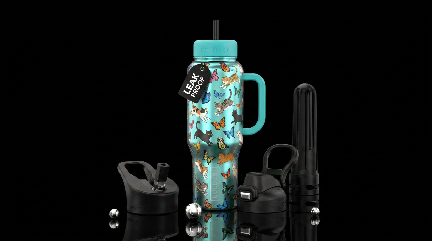 Cartoon cats caseing butterflys water bottle design