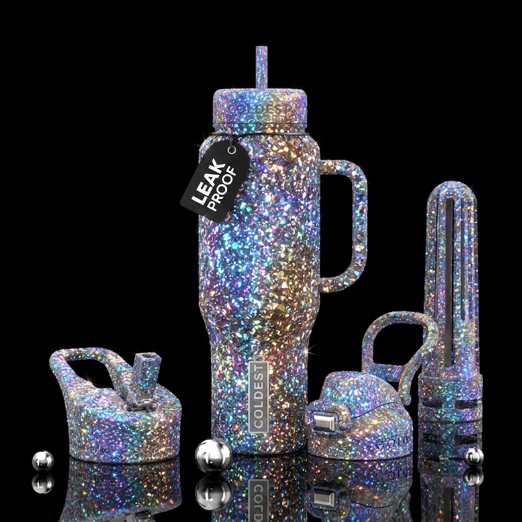 glowie, beautiul, sparkly, shiny water bottle design