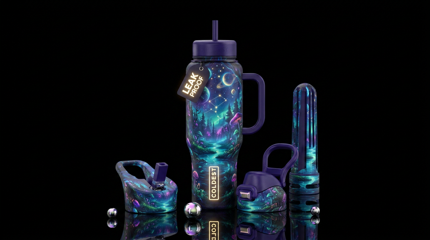 glowie, realism, fantasy water bottle design