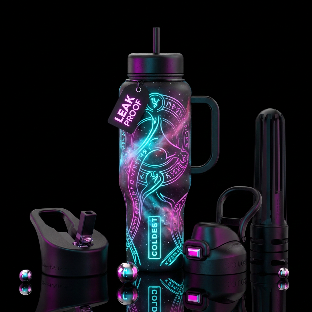 glowie, realism, fantasy water bottle design