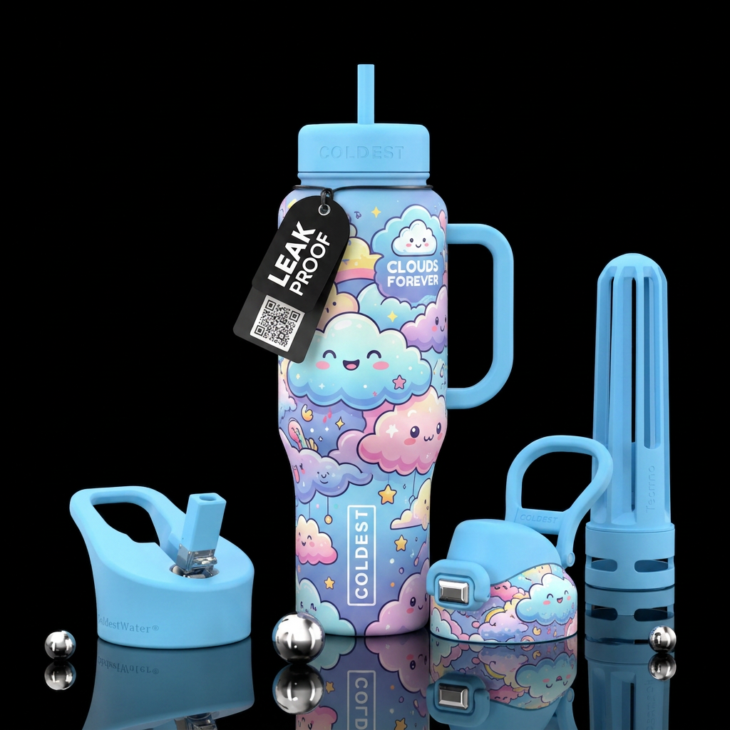 clouds, cartoon water bottle design