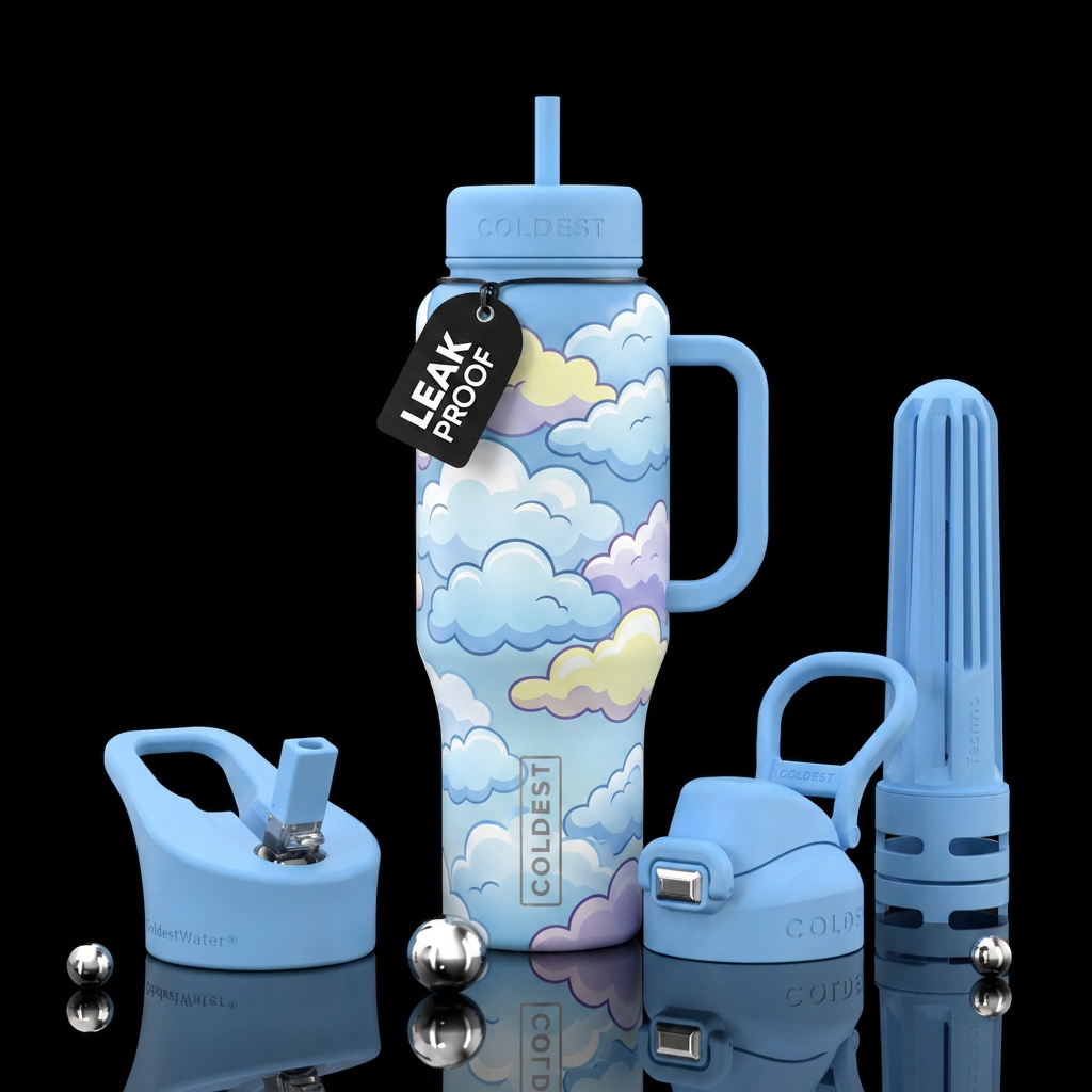 clouds, cartoon water bottle design