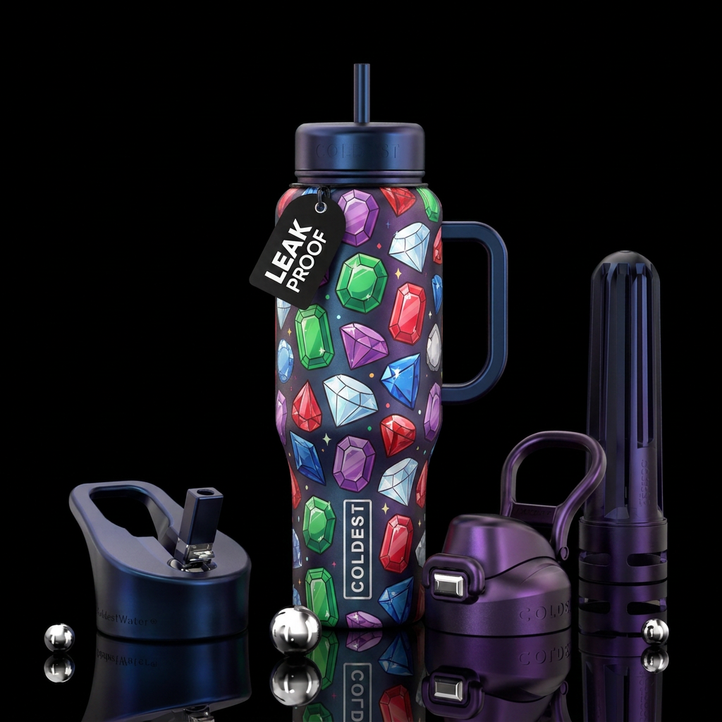 gemstone, beautiul, cartoon water bottle design