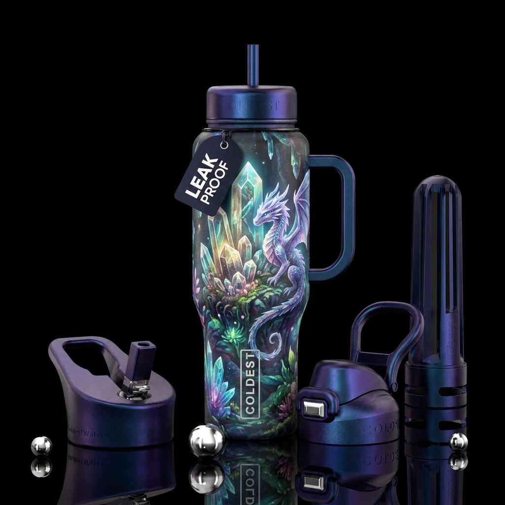 realism, fantasy, beautiul water bottle design