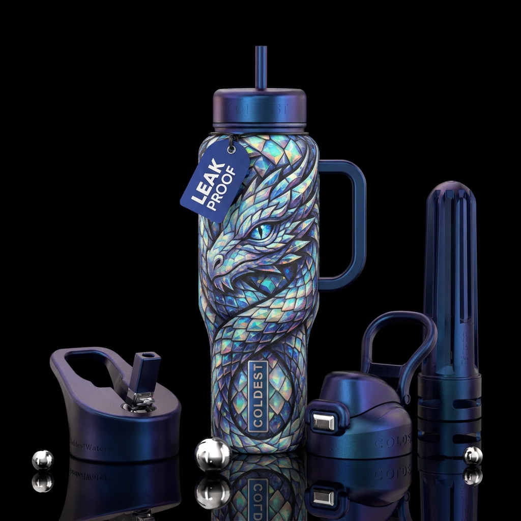 mythical, dragon, gemstone water bottle design