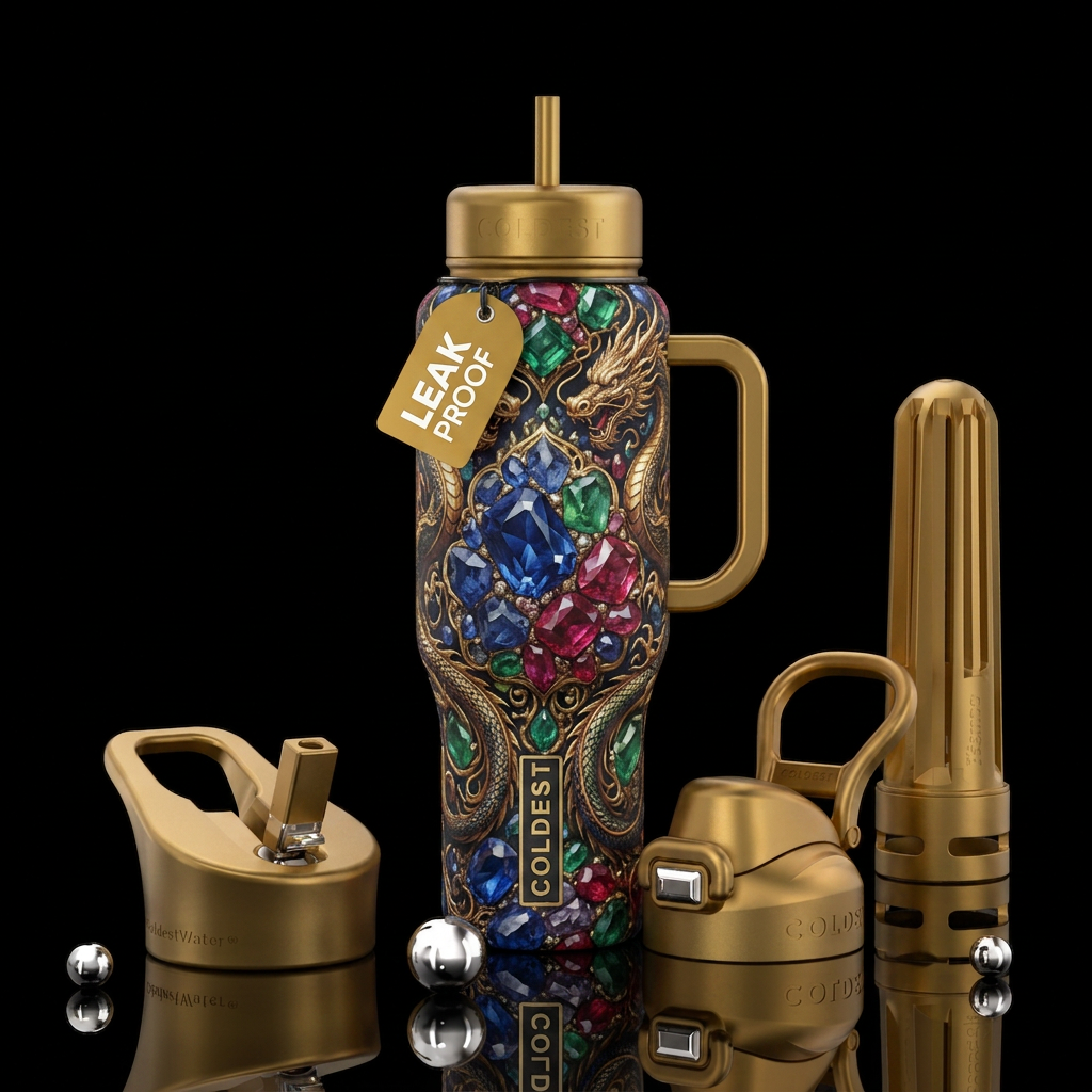 mythical, dragon, gemstone water bottle design