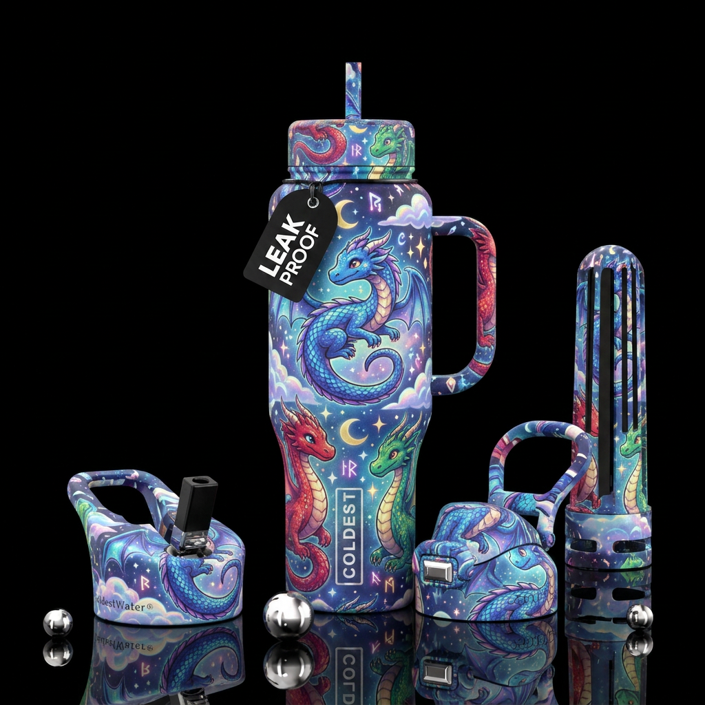 dragon, magical,  cartoon water bottle design