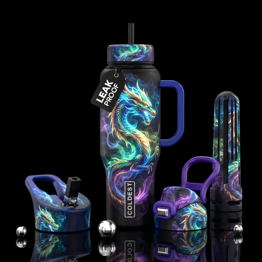 smoke, dragon, glowie water bottle design