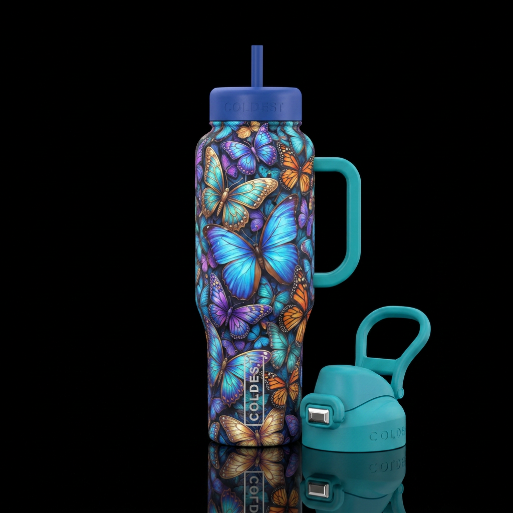 butterfly, whimsical water bottle design