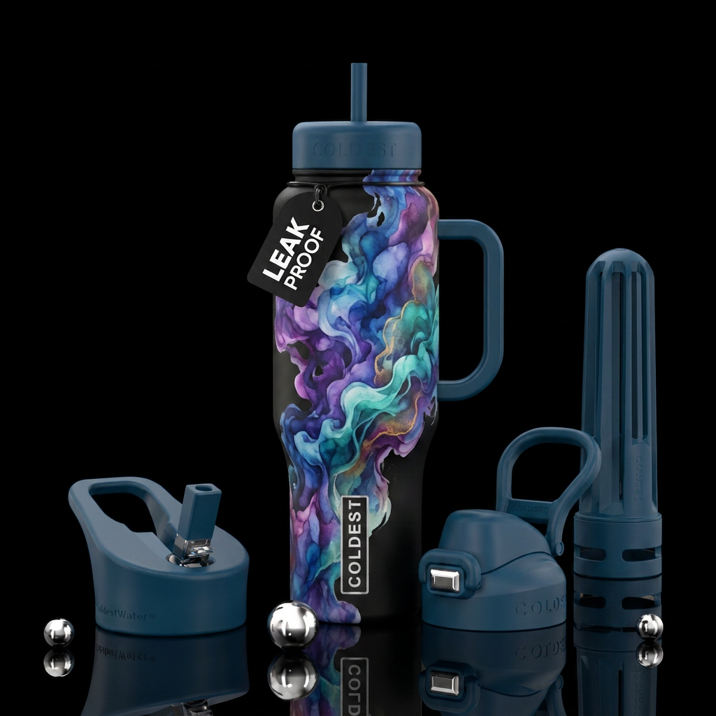 watercolor, smoke water bottle design