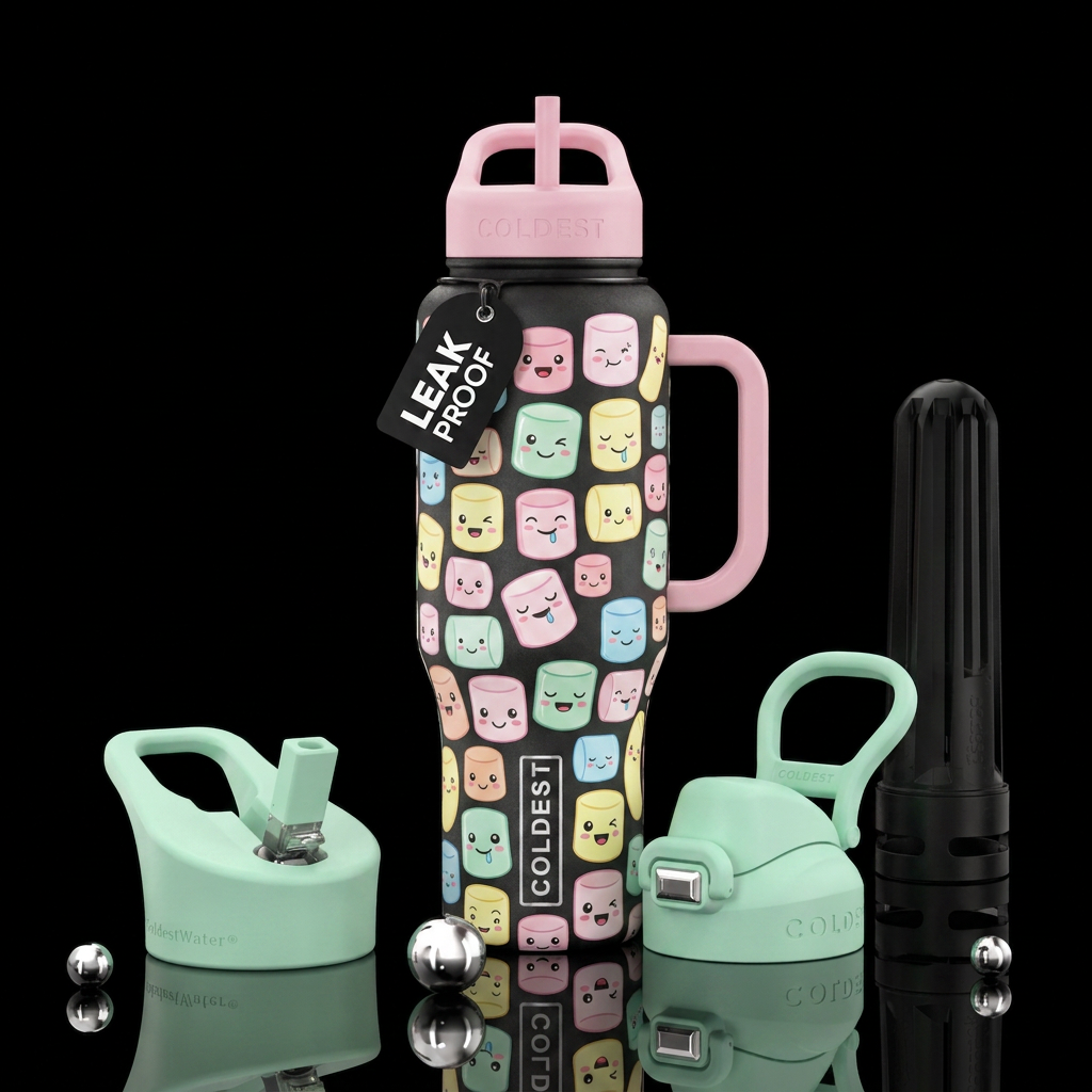 Cartoon marshmallows water bottle design