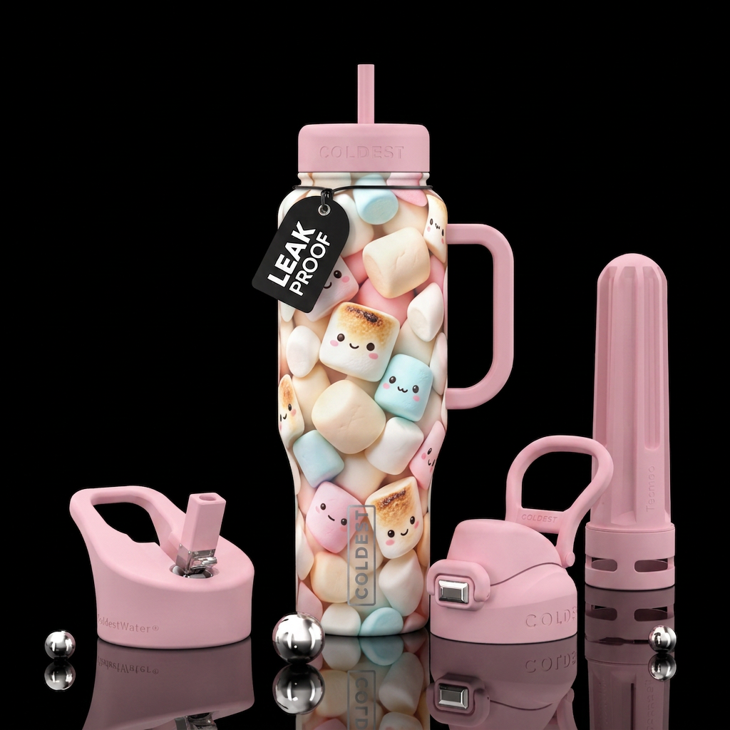Cartoon marshmallows water bottle design
