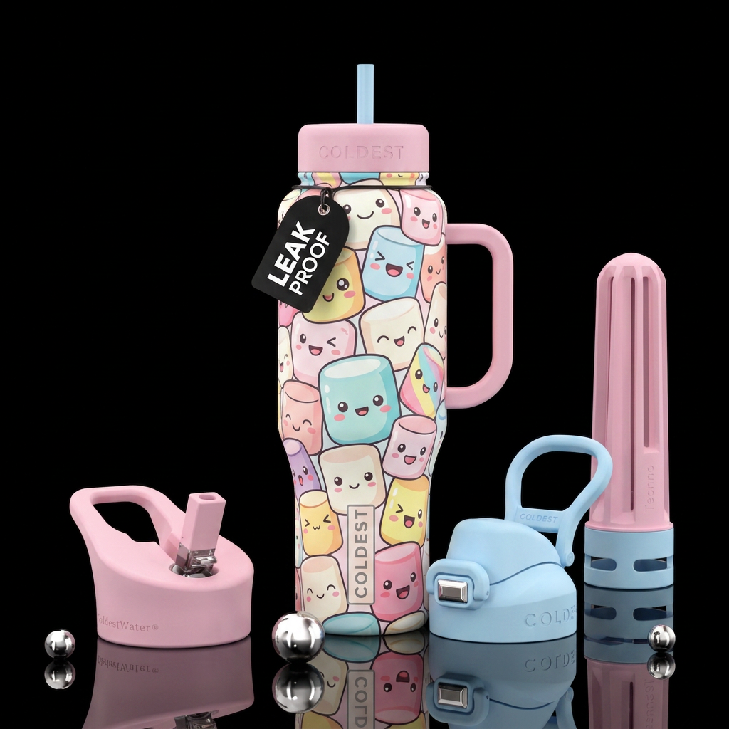 Cartoon marshmallows water bottle design