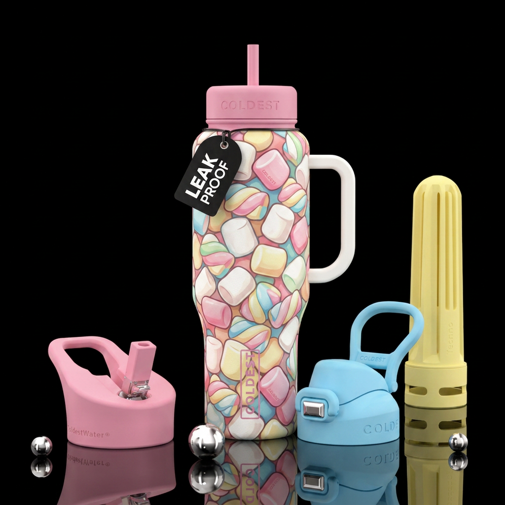 Cartoon marshmallows water bottle design
