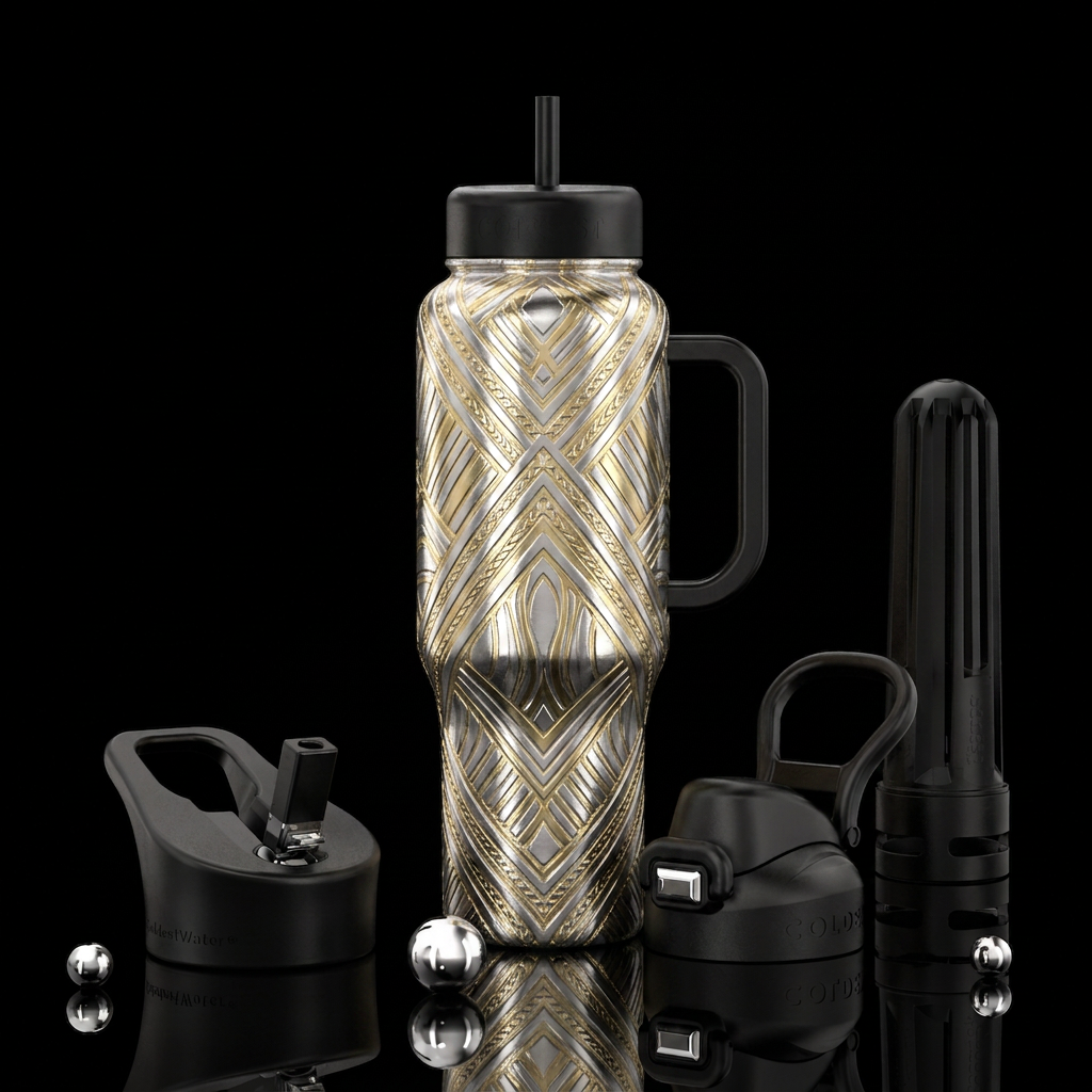 Sliver and gold water bottle design