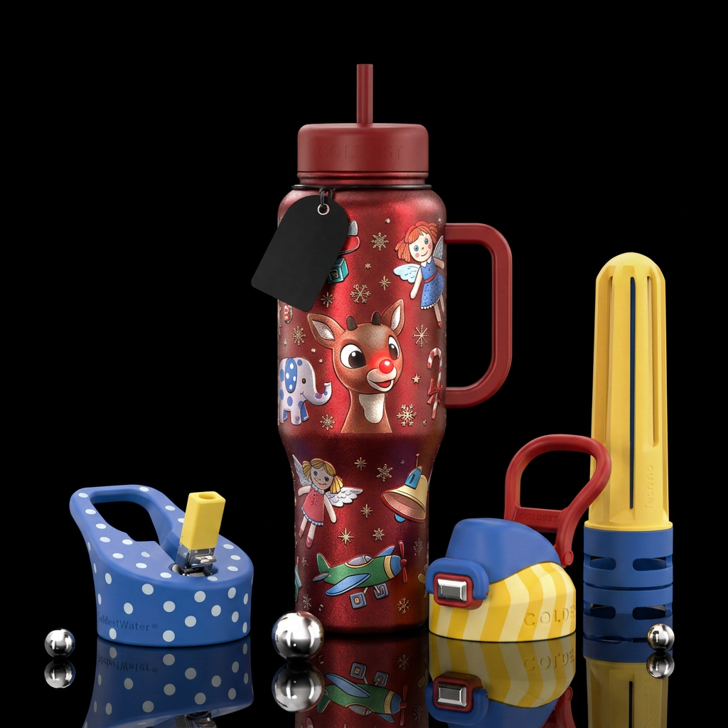 Misfit toy, rudolph the red nose reindeer water bottle design